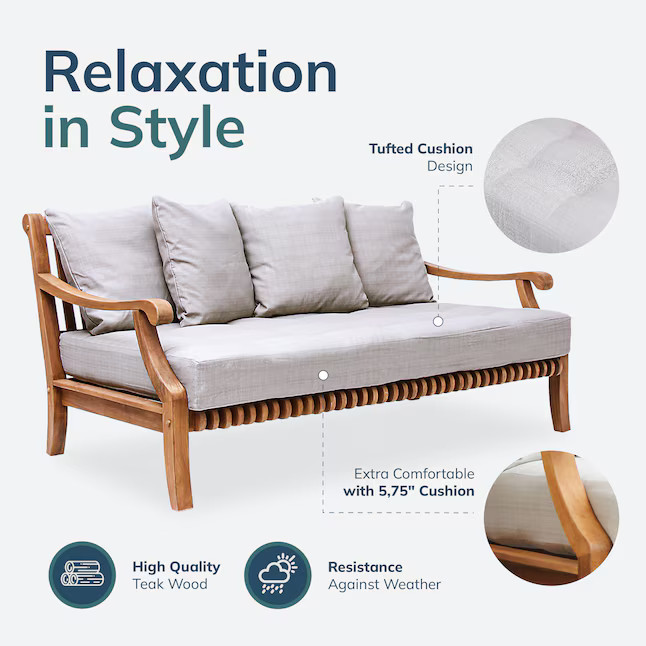 Cambridge Casual Mosko Teak Wood 4-Piece Patio Sofa Conversation Set with Gray Cushions | Lowe's