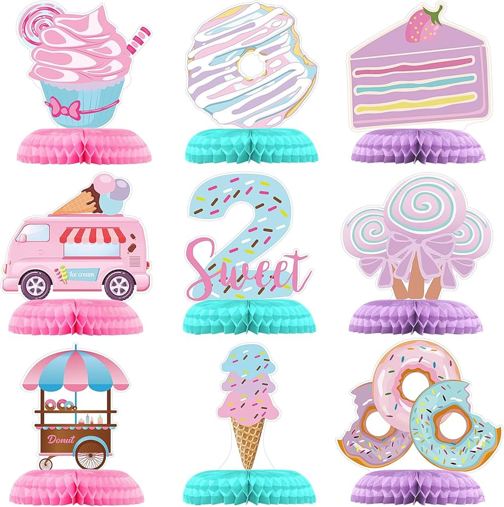 9 Pcs Donut Two Sweet Birthday Party Decorations Table Honeycomb Centerpieces Donut Table Topper ... | Amazon (US)