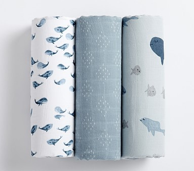 Jack Nautical Organic Muslin Swaddle Set | Pottery Barn Kids