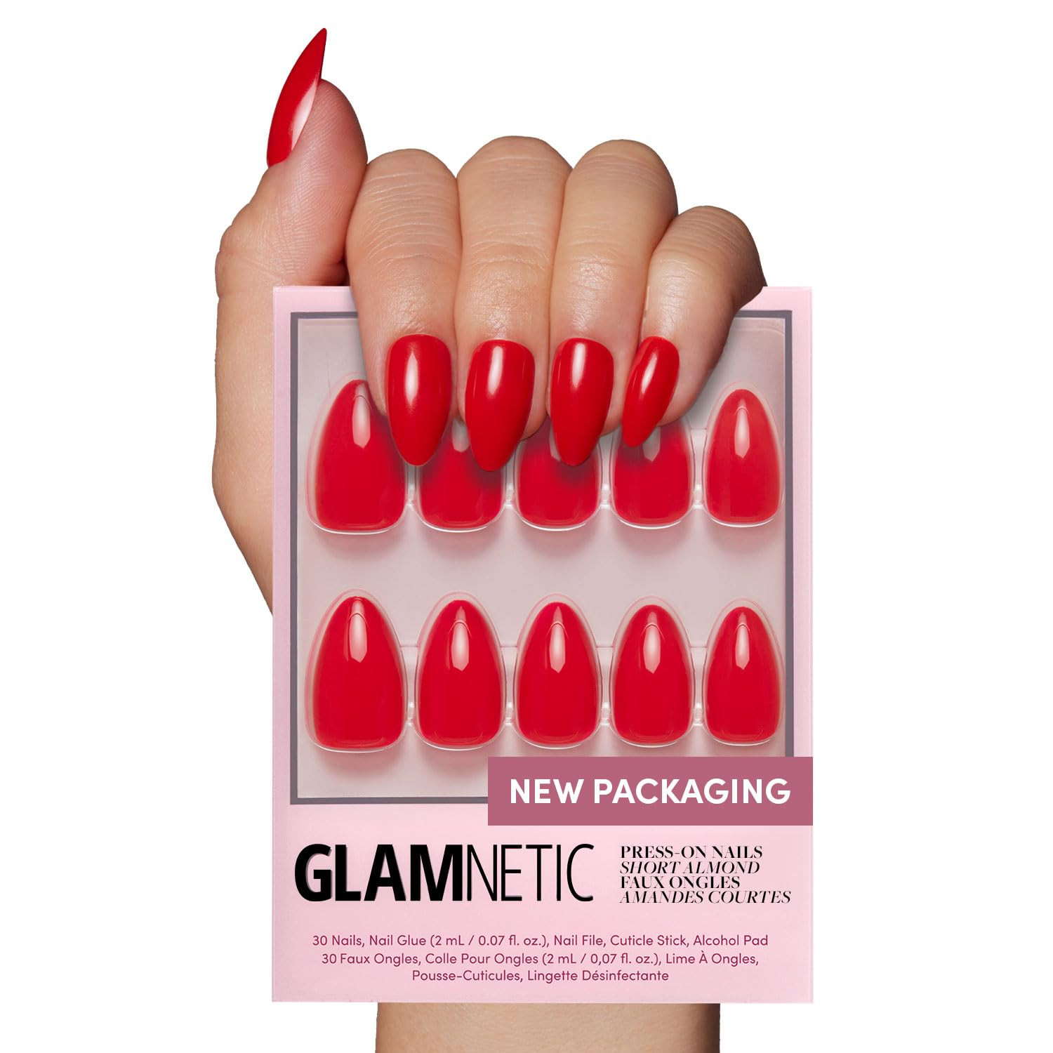 Glamnetic Press On Nails - Fiery Red | Opaque Bright Red Short Almond Fake Nails, Reusable | 15 S... | Amazon (US)