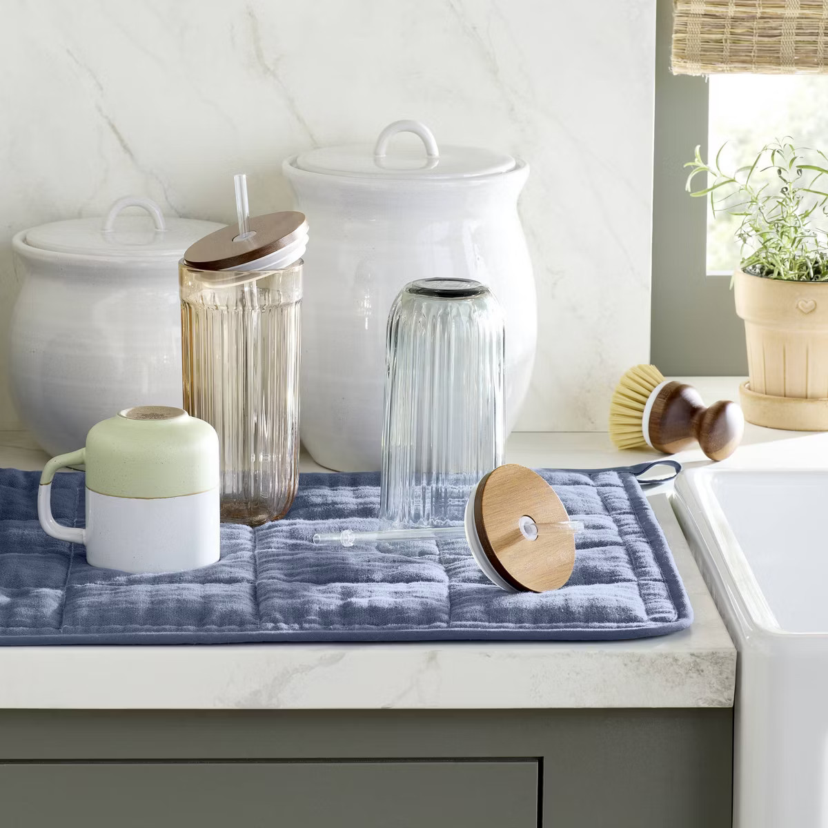 21oz Fluted Glass Tumbler with Wood Lid Green - Hearth & Hand™ with Magnolia | Target