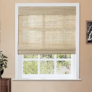 TWOPAGES Natural Cordless Ramie Roman Shade Customized Window Sun Light Filtering Treatment for K... | Amazon (US)