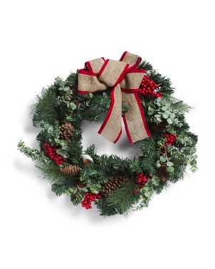 24in Pinecones & Berries Wreath With Bow | Plants & Planters | Marshalls | Marshalls