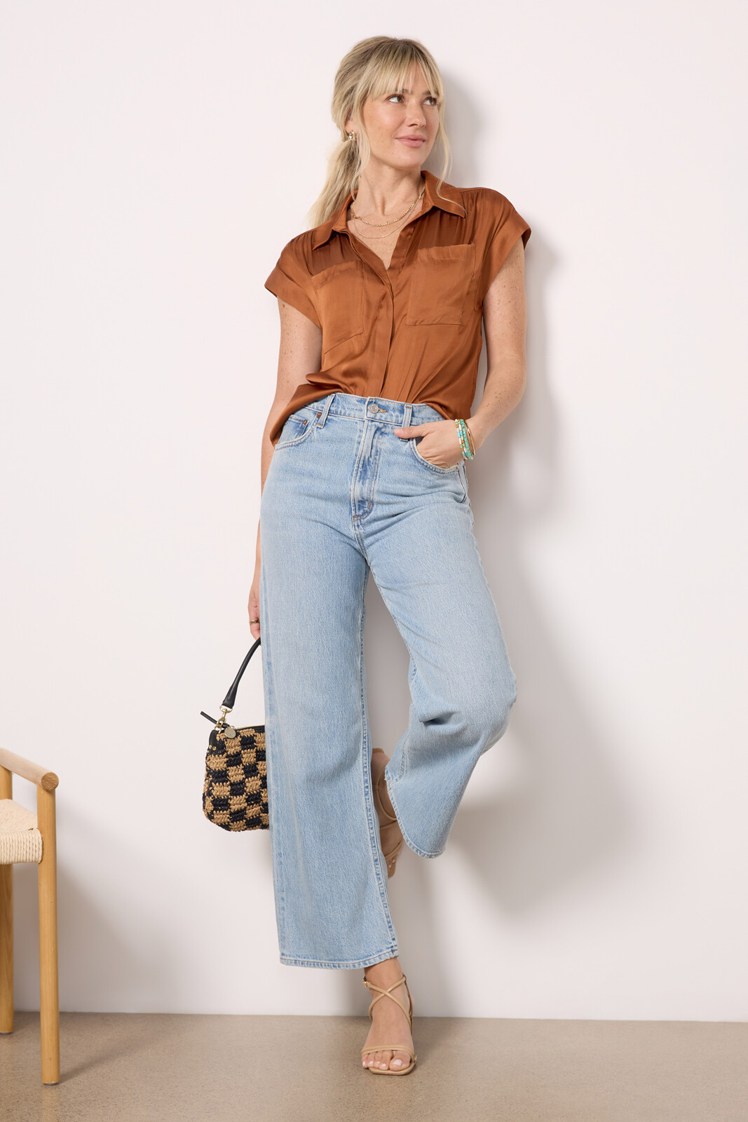 Remi Short Sleeve Satin Shirt | Evereve