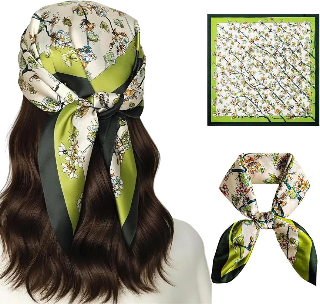 Premium Printed Satin Silk-Like Head Scarf for Women Square Hair Scarf Bandanas for Women 27 Inch... | Amazon (US)