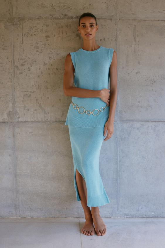 BELTED KNIT LONG TOP$ 49.90Light blue | 5536/041/406Add to cartAddRound neck sleeveless top. Matc... | Zara US