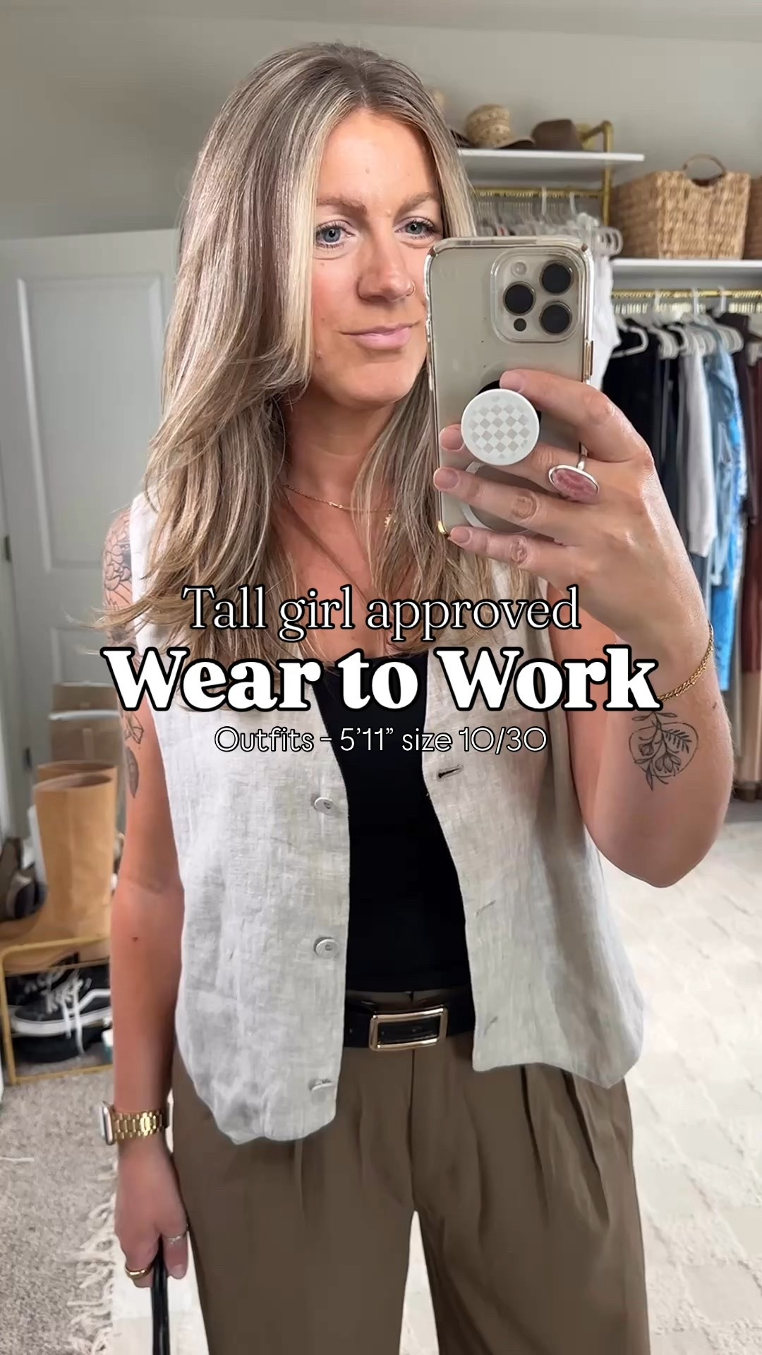 Tall girl approved Wear to work outfits 💼

1 - large tank, large vest, large long pants, 11 flats
2 - large top, large skirt, 11 flats
3 - large vest, 30 x 29 jeans, 11 shoes
4 - large top, medium pants (not saved here! See IG/FB/TT bio for linktree) 
5 - large top, medium reg skirt, 11 pumps
6 - medium top, medium tall pants, large blazer (linked similar)
7 - large top (same top as in 5) 10/30 tall pants, 12 pumps (size up, run small) 

#LTKWorkwear #LTKOver40 #LTKMidsize