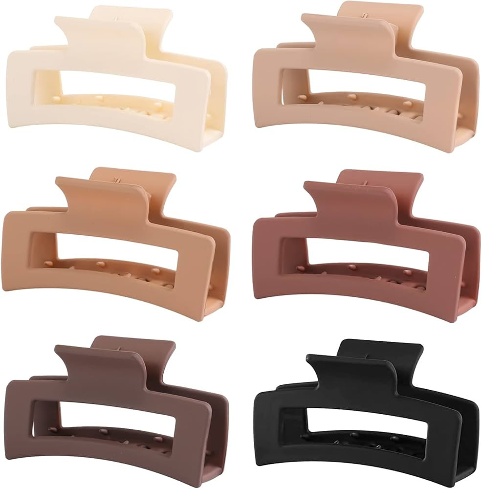 6 Pack Square Claw Clips for Women Girls, 3.5" Medium Non-slip Rectangular Matte Claws Strong Jum... | Amazon (US)