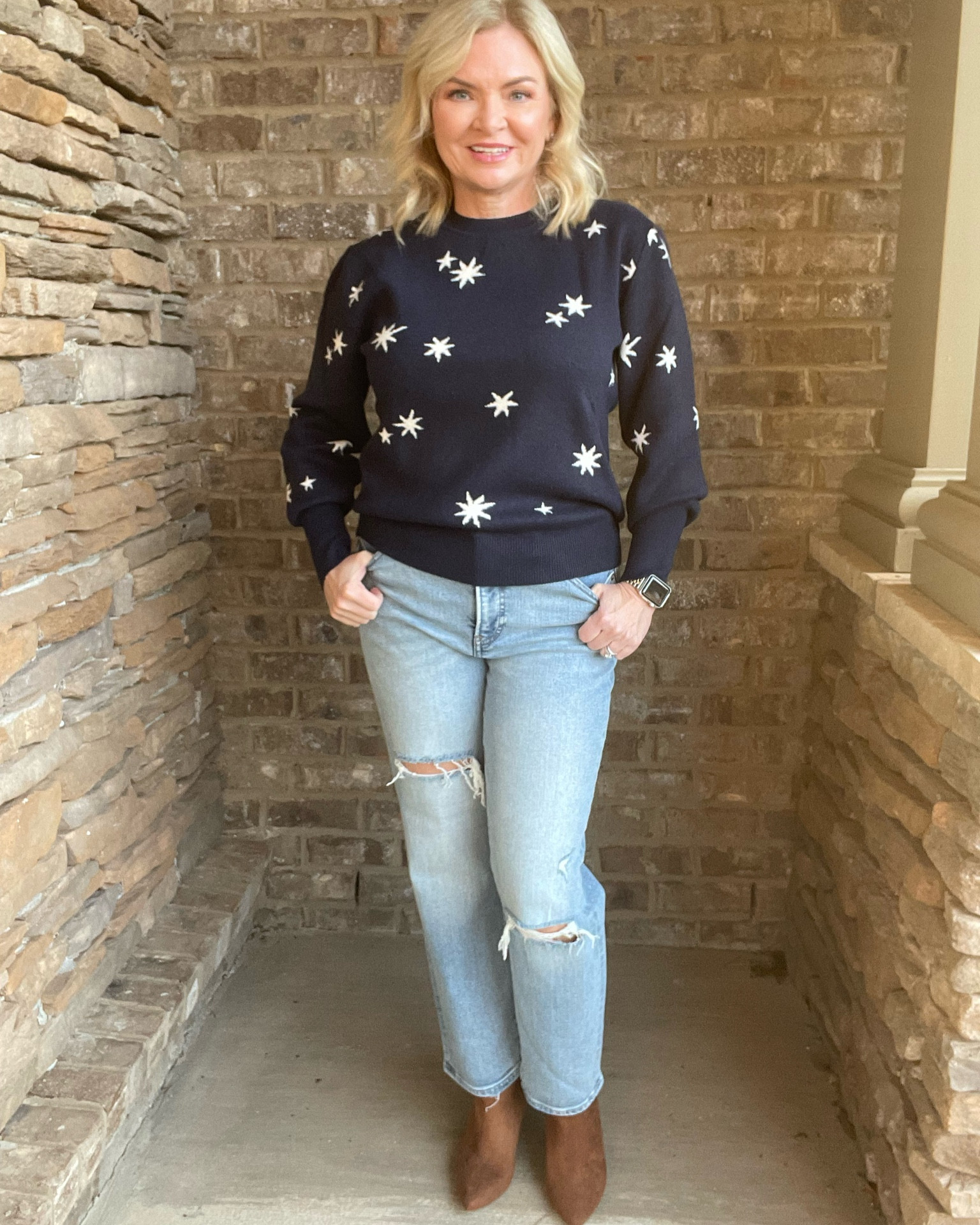 Subtle nod to the holidays in this star print sweater by Free Assembly!
Walmart fashion
Walmart finds
Straight leg jeans
Jeans outfit
Ankle boots
Express
Express jeans

#LTKGiftGuide #LTKunder50 #LTKHoliday