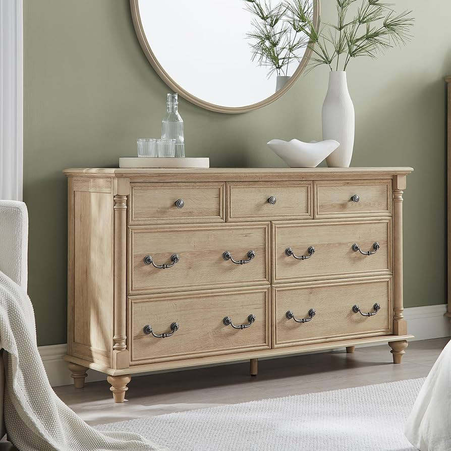 T4TREAM Farmhouse 7 Drawers Dresser Chests for Bedroom with 4 Solid Wood Feet, Tall Wide Wood Cou... | Amazon (US)