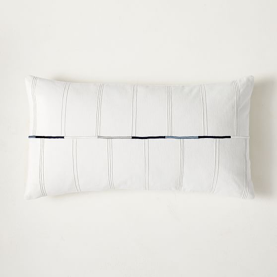 Dori Embroidered Cotton Canvas Pillow Cover, 14""x26"", White, Set of 2 | West Elm (US)