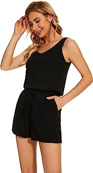 KAY SINN Summer Sleeveless Rompers for Women with Pockets One Piece Adjustable Waist Short Jumpsu... | Amazon (US)