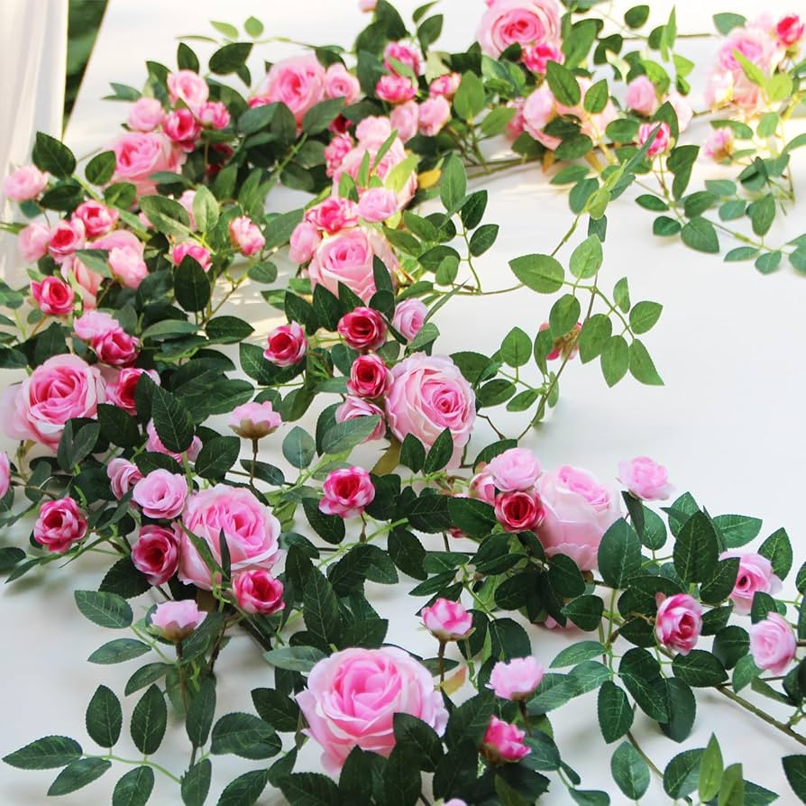 2 PCS 12FT Bendable Flower Garland, Artificial Rose Vine Hanging Floral Garland Decoration for We... | Amazon (US)