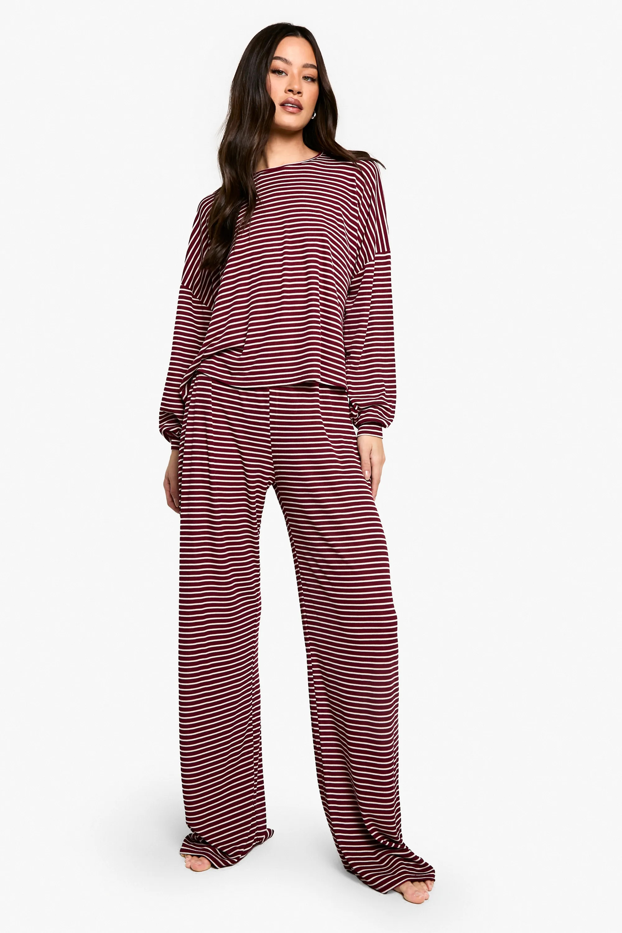 Tall Loungewear Stripe Long Sleeve Top & Trousers Pyjama Set | boohoo (US & Canada)