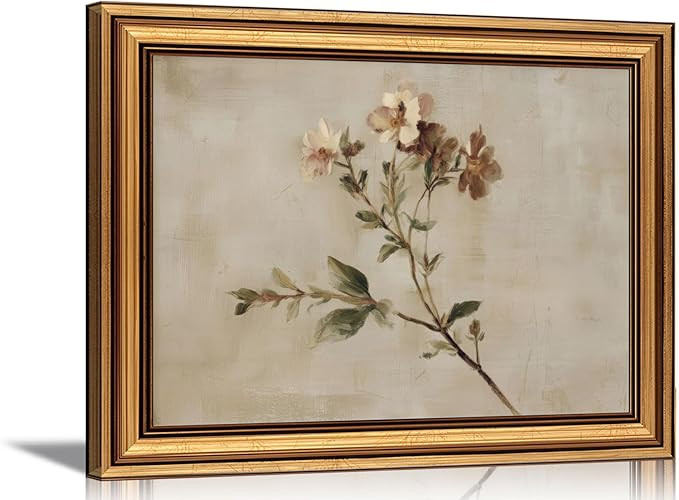 Vintage Gold Framed 3D Textured Wall Art Rustic Wildflower Wall Decor Picture Neutral Floral Bota... | Amazon (US)