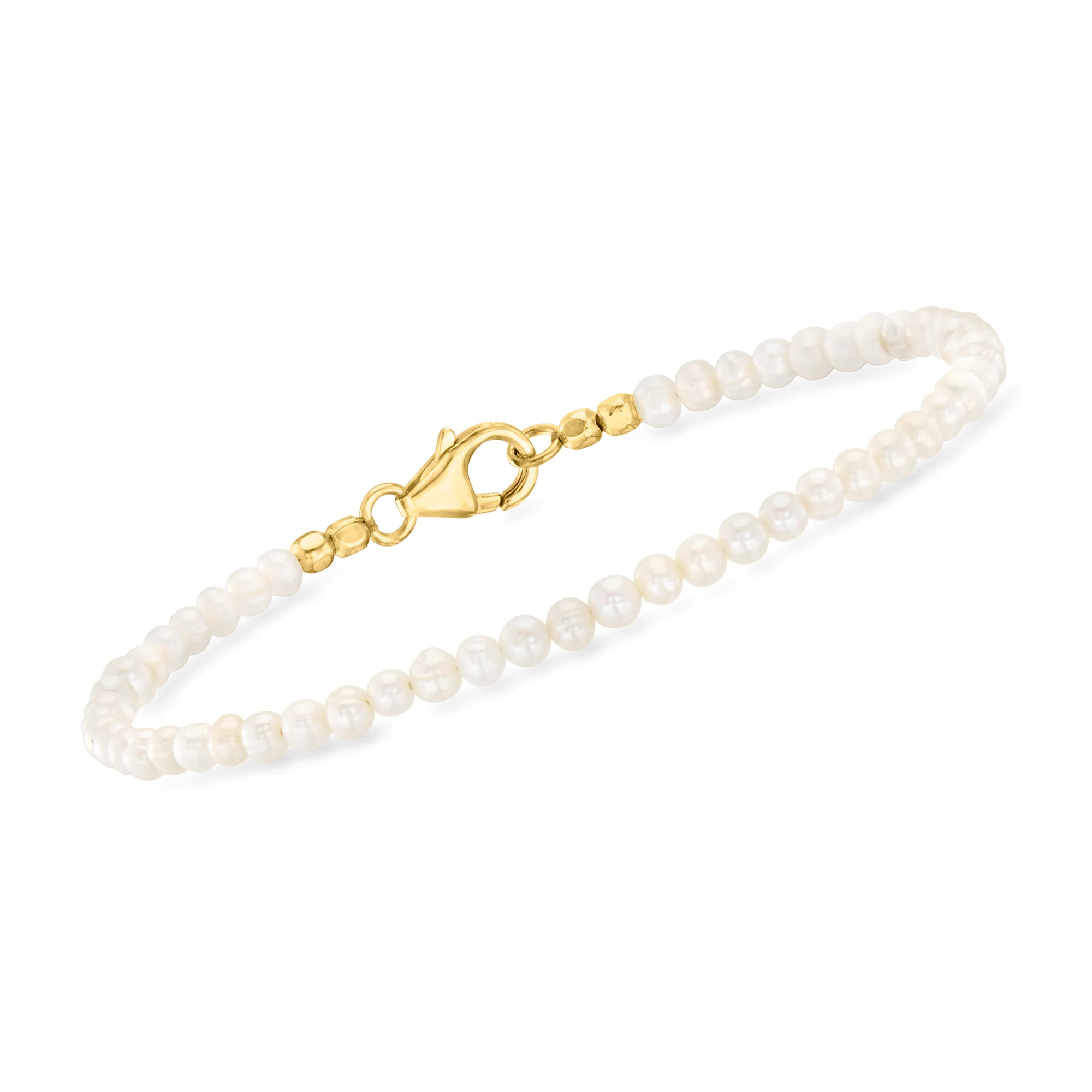 3-3.5mm Cultured Pearl Bead Bracelet in 18kt Gold Over Sterling | Ross-Simons