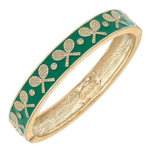 Briar Tennis Racquet Enamel Hinge Bangle in Green | CANVAS