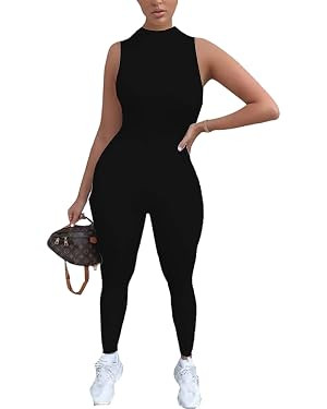 LuFeng Women's Sexy Sleeveless Zipper Bodycon Party Club Long Rompers Jumpsuit | Amazon (US)
