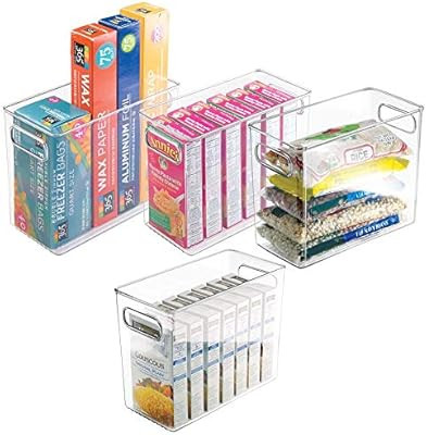 mDesign Tall Plastic Kitchen Pantry Cabinet, Refrigerator or Freezer Food Storage Bin with Handle... | Amazon (US)