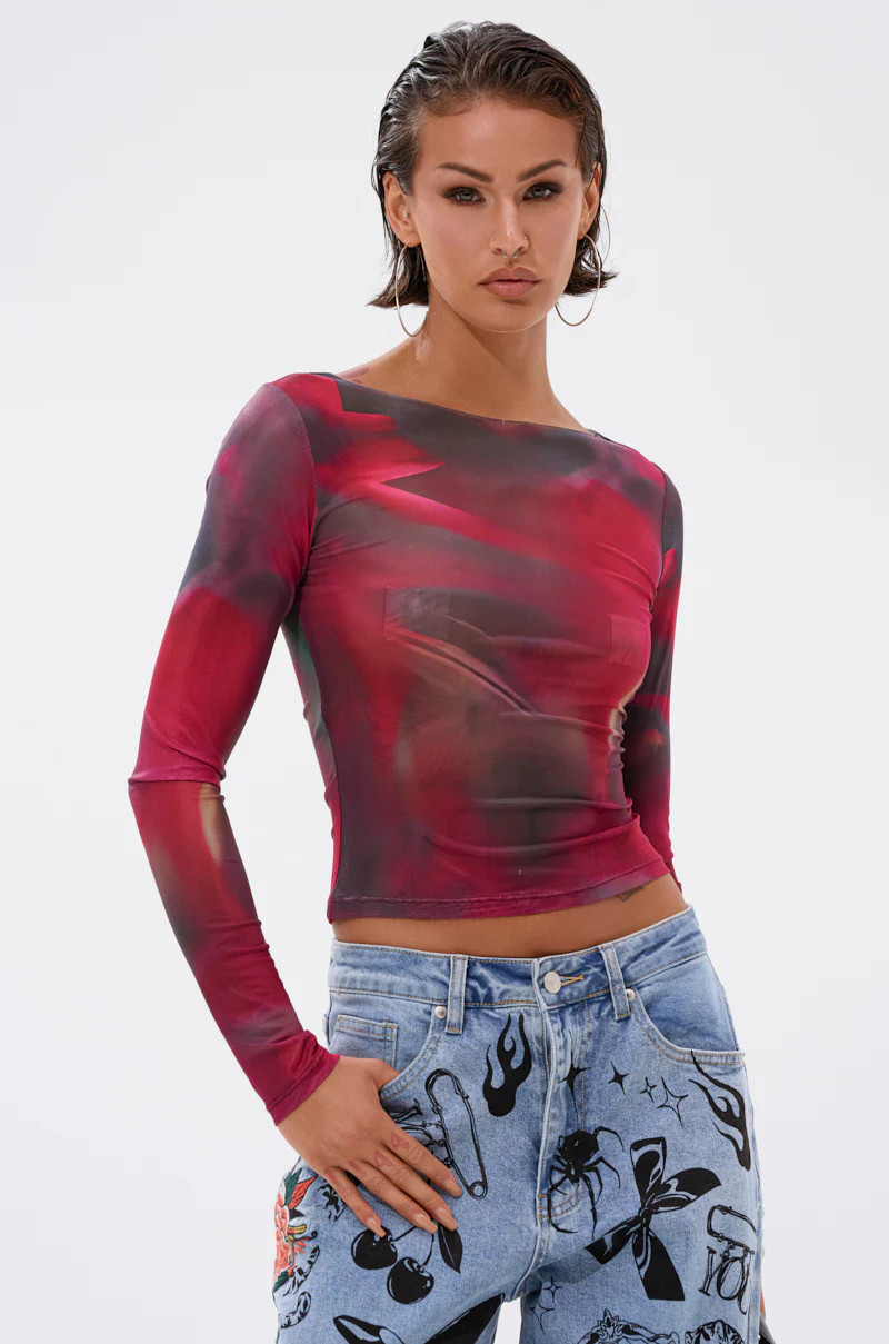 AURA LONG SLEEVE MESH TOP | AKIRA
