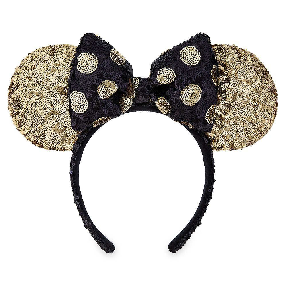 Minnie Mouse Sequined Ear Headband with Bow – Black and Gold | Disney Store