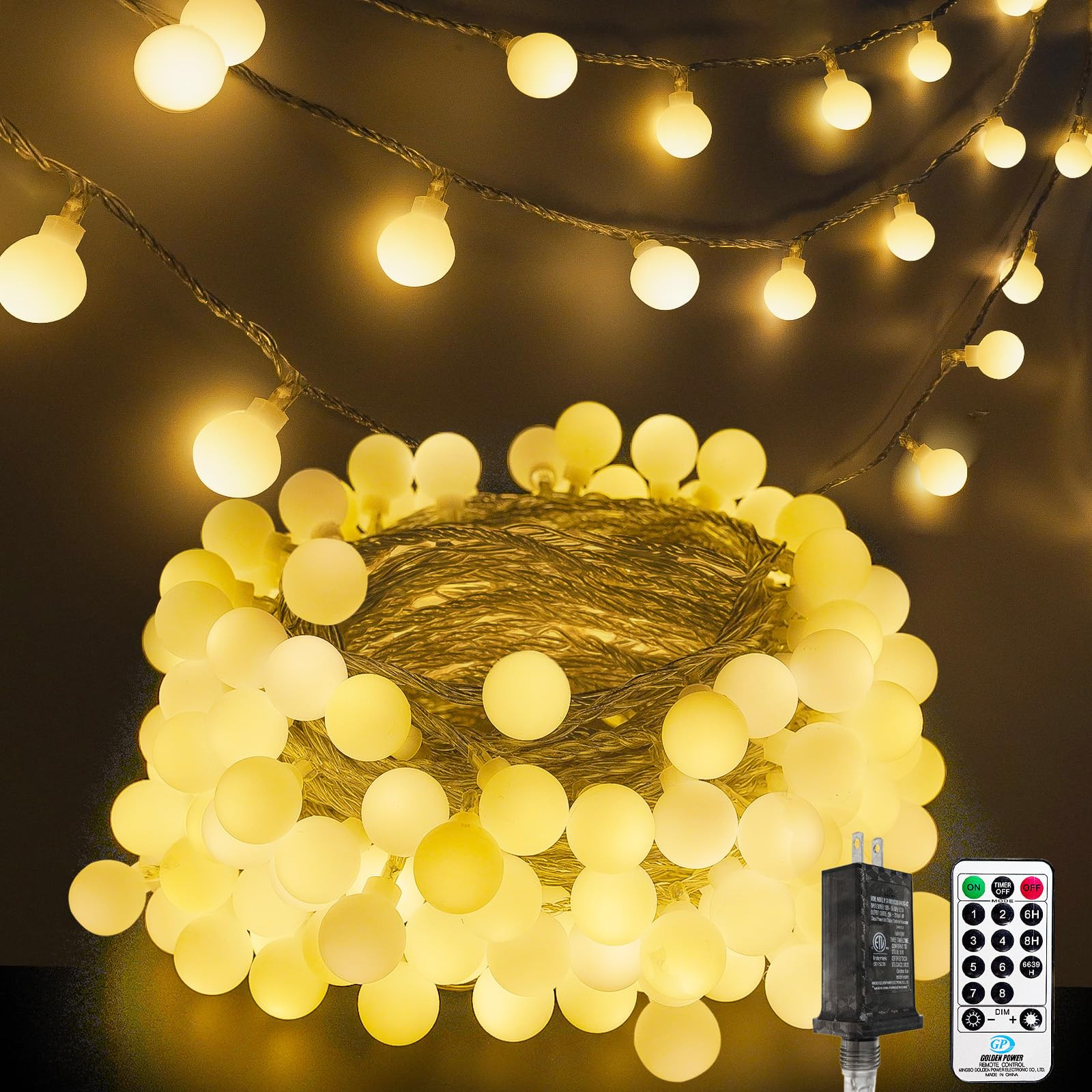 200LED Connectable Globe String Lights Indoor Outdoor for Bedroom, 66ft Warm White Christmas Ligh... | Amazon (US)