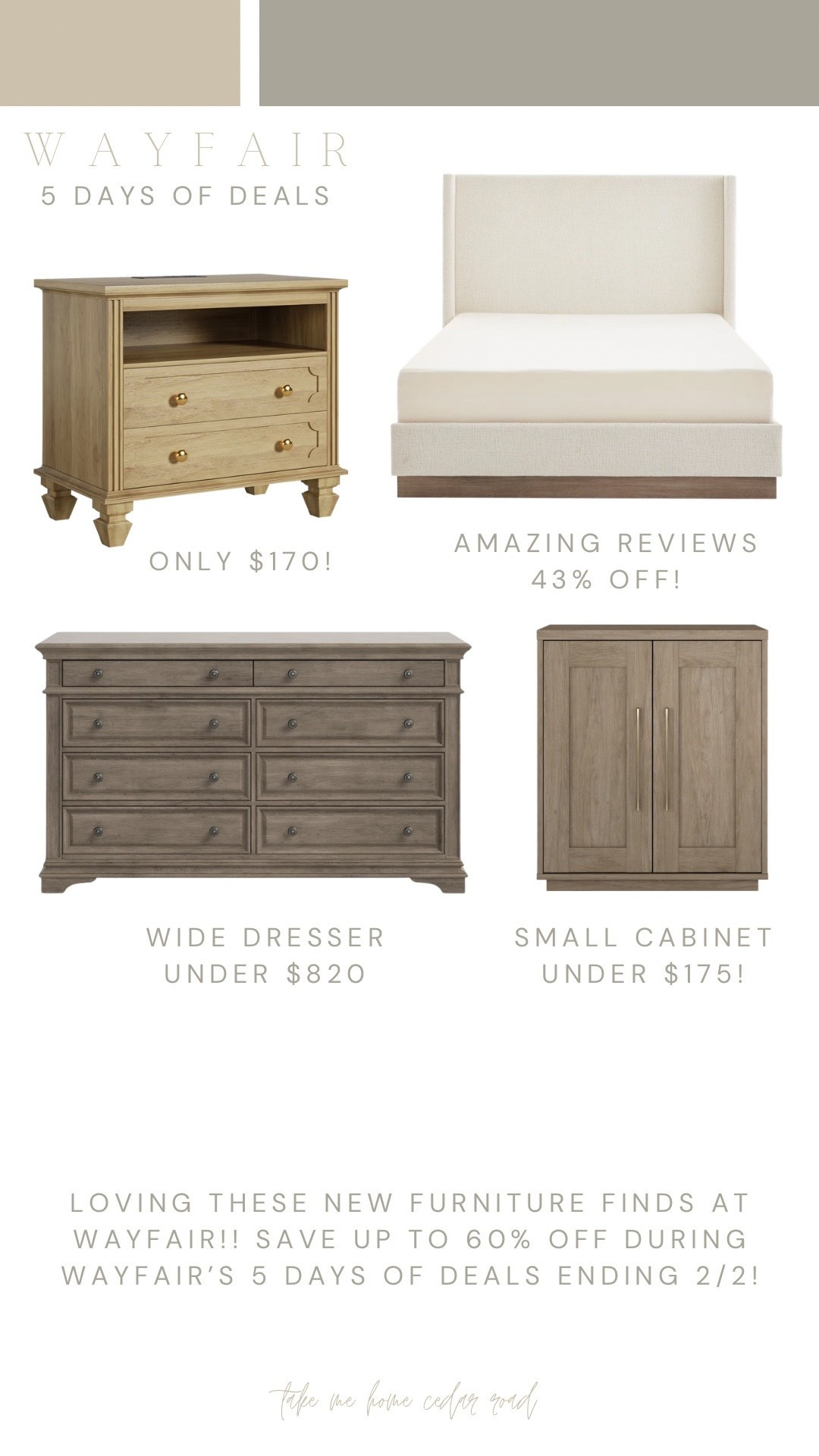 Loving these new Wayfair furniture finds! Wayfair 5 Days of Deals going on now! Save up to 60% sitewide ends February 2! #ad #Wayfair #wayfairpartner @wayfair

Bed, upholstered bed, dresser, bedroom, furniture cabinet, accent cabinet, nightstand

#LTKHome #LTKSaleAlert
