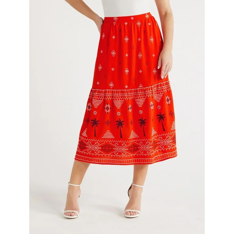 Sofia Jeans Women's and Women's Plus Border Embroidery Skirt, Mid Calf Length, Sizes XS-5X - Walm... | Walmart (US)