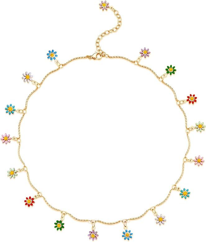 Cute Choker Necklace Colorful Daisy Flower/Tiny Coin/Satellite Beaded Layered Choker Gold Dainty ... | Amazon (US)