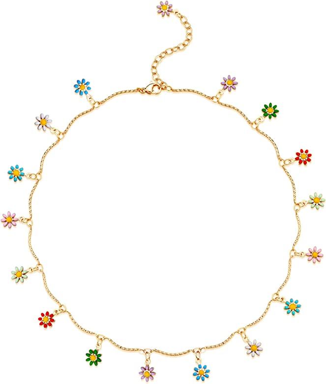 Cute Choker Necklace Colorful Daisy Flower/Tiny Coin/ Satellite Beaded Layered Choker Gold Dainty... | Amazon (US)