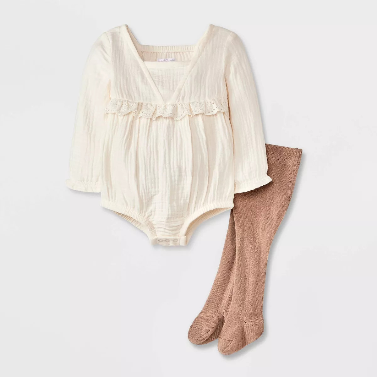 Grayson Mini Baby Girls' Bubble Romper with Tights - Cream/Taupe | Target