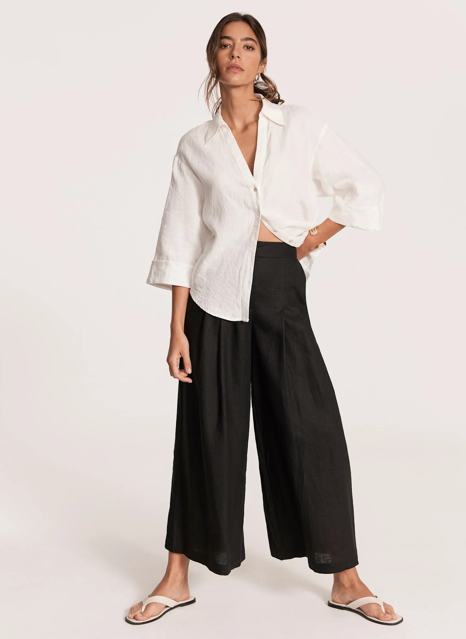 Black Linen Wide Cropped Trousers | Mint Velvet