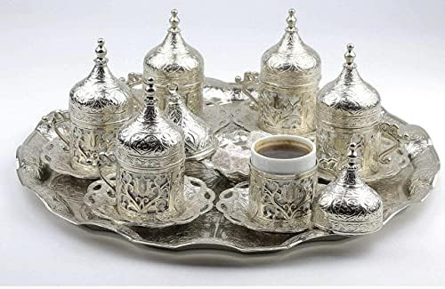 SALE (SET of 6) Ottoman Turkish Greek Arabic Coffee Espresso Serving Cup Saucer Set SILVER | Amazon (US)