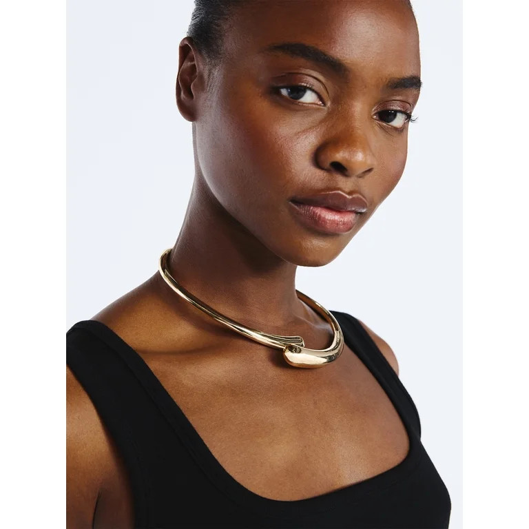 Scoop Women's Gold Tone Sculpted Choker Necklace - Walmart.com | Walmart (US)