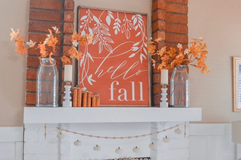 Hello Fall Sign Hand Painted Framed Wood -- Farmhouse Style Decor | Etsy (US)