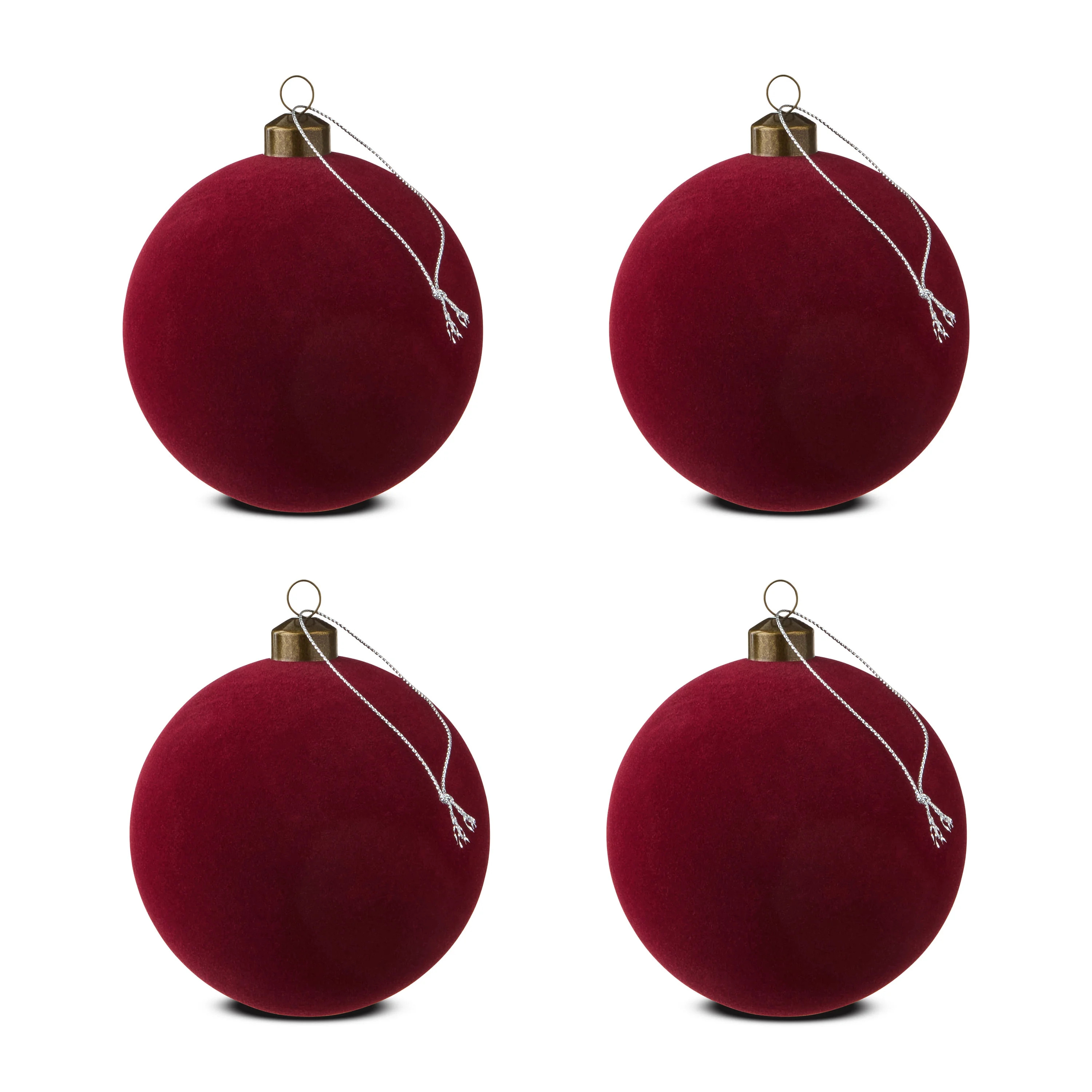 4 Count Dark Red Flocked Ball Christmas Ornaments, 4.5", by Holiday Time | Walmart (US)