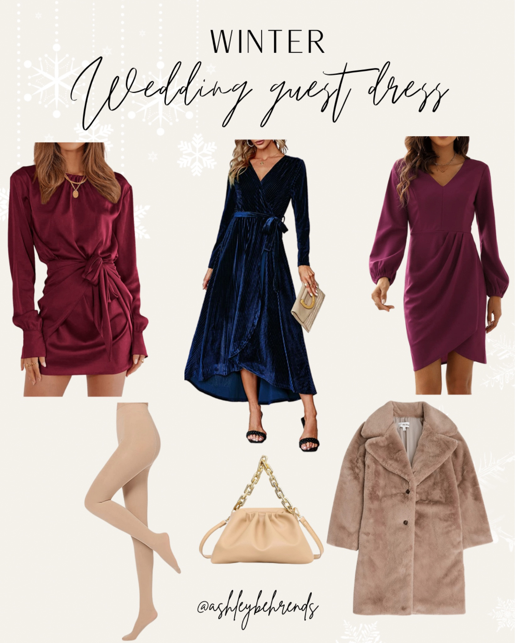 How to style: Winter wedding guest dresses 💒❄️👗 
Tights, fur coat, handbag 
#weddingguestdress #howtostyle #stylingtips #tights #fleecelinedtights #handbag #purse #coat #longcoat #furcoat #winterwedding #wrapdress #velvetdress #affordablefashion 

#LTKSeasonal #LTKwedding #LTKHoliday