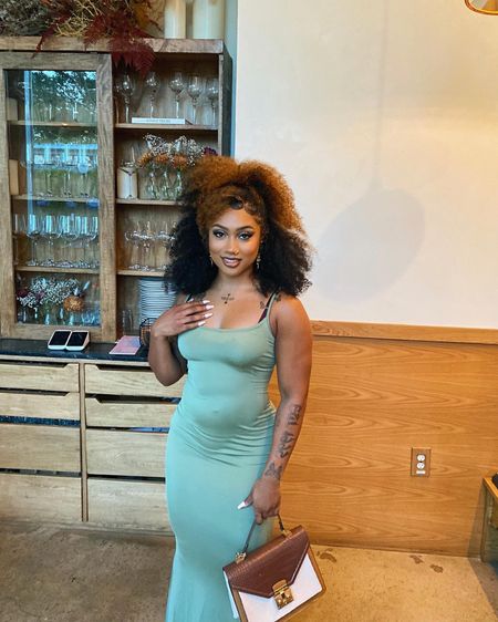 Green fitted bodycon dress with adjustable spaghetti straps and flared bottom. Use code “Beverly15” on site for discount 🌱

#LTKSeasonal #LTKsalealert #LTKunder50