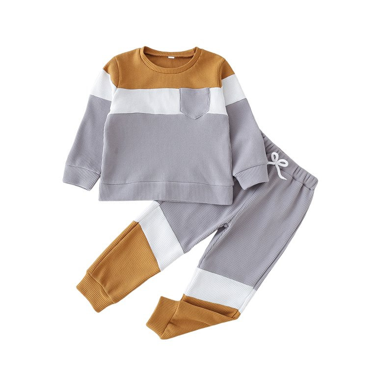 Bagilaanoe 2pcs Little Boy Long Pants Set Contrast Color Long Sleeve Pullover Tops + Trousers 3T ... | Walmart (US)