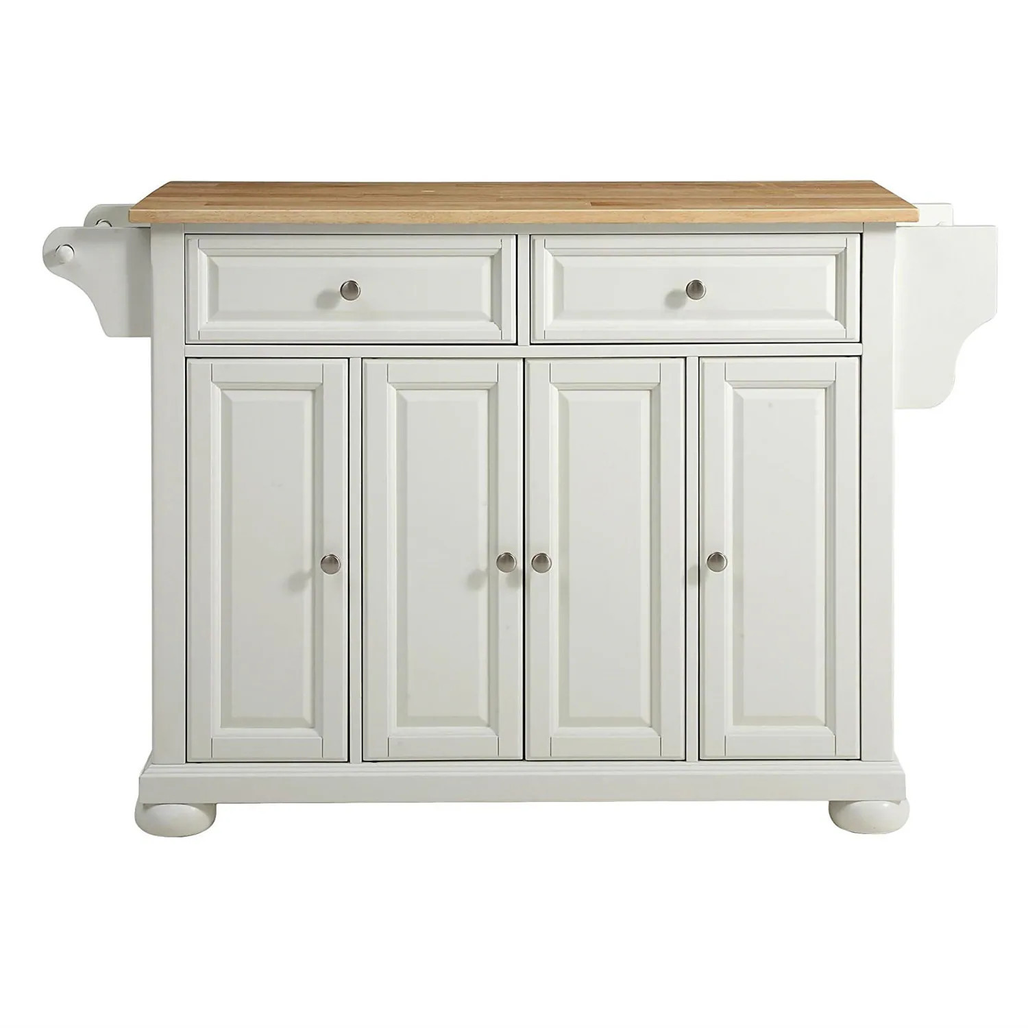 Slickblue White Solid Wood Base with Natural Wood Top Rolling Kitchen Island for Storage Prep and Serving 52 in W x 18 in L x 34 in H Large | Lowe's