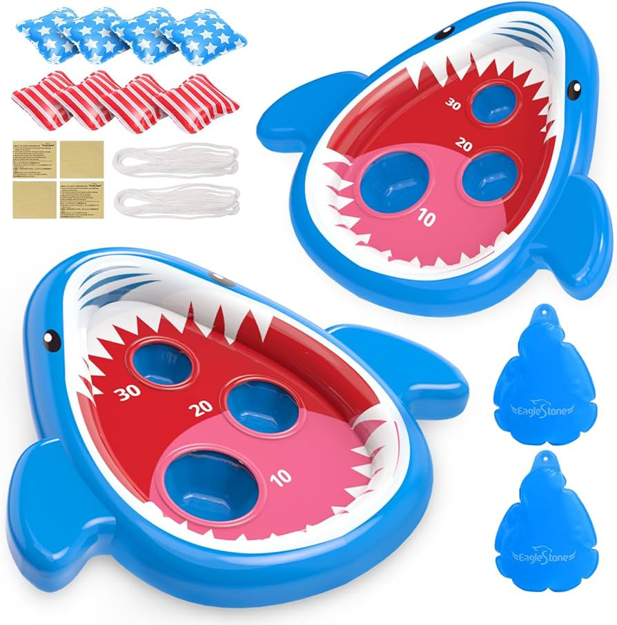 Eaglestone 2 PCS Pool Shark Cornhole Toys for Kids, Inflatable Swimming Pool Toys for Adults Fami... | Amazon (US)