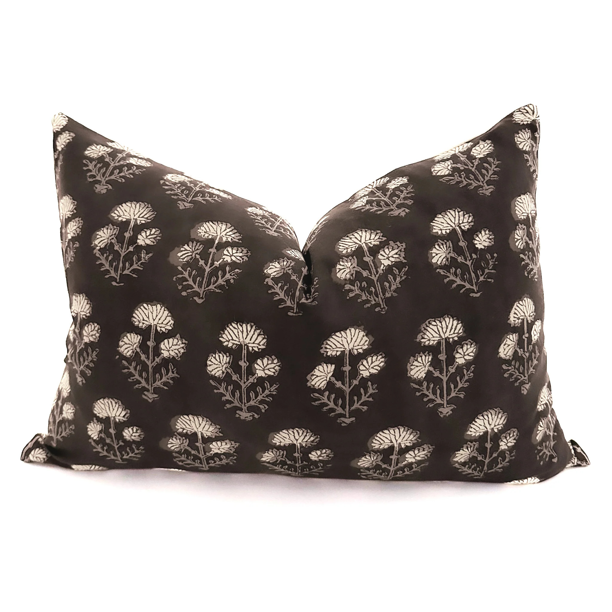 Black Taupe Floral | Block Print Pillow Cover | Hackner Home (US)