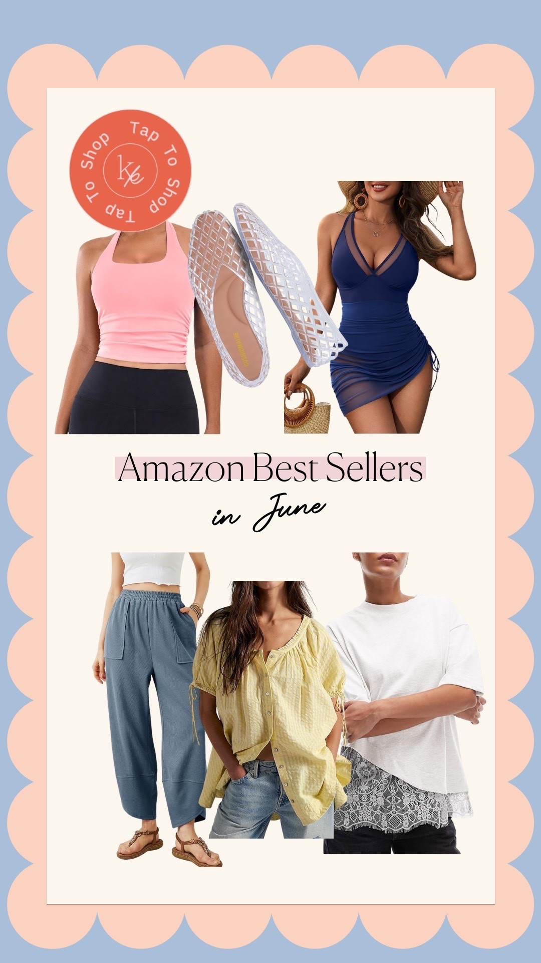 Amazon best sellers in June // lots of fashion finds! Activewear / soft tummy pants / jelly flats / mom approved swimsuit / blouse / lace top

#LTKMidsize #LTKSwim #LTKActive
