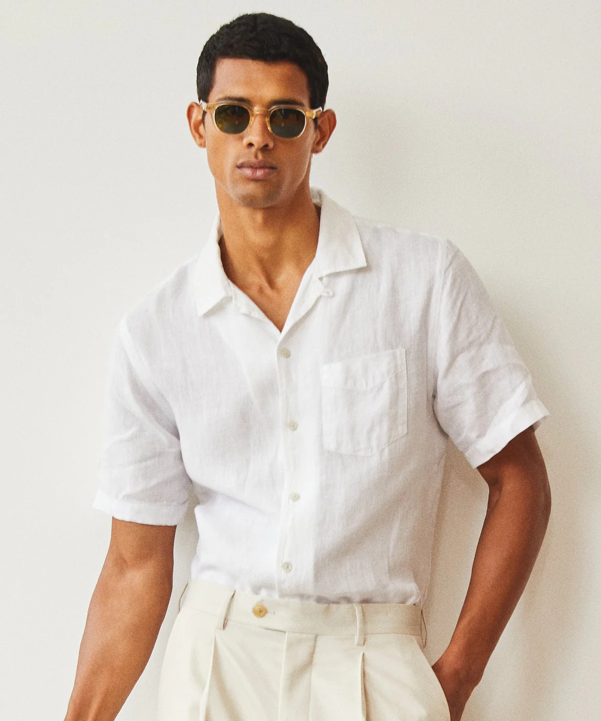 Sea Soft Irish Linen Camp Collar in White | Todd Snyder
