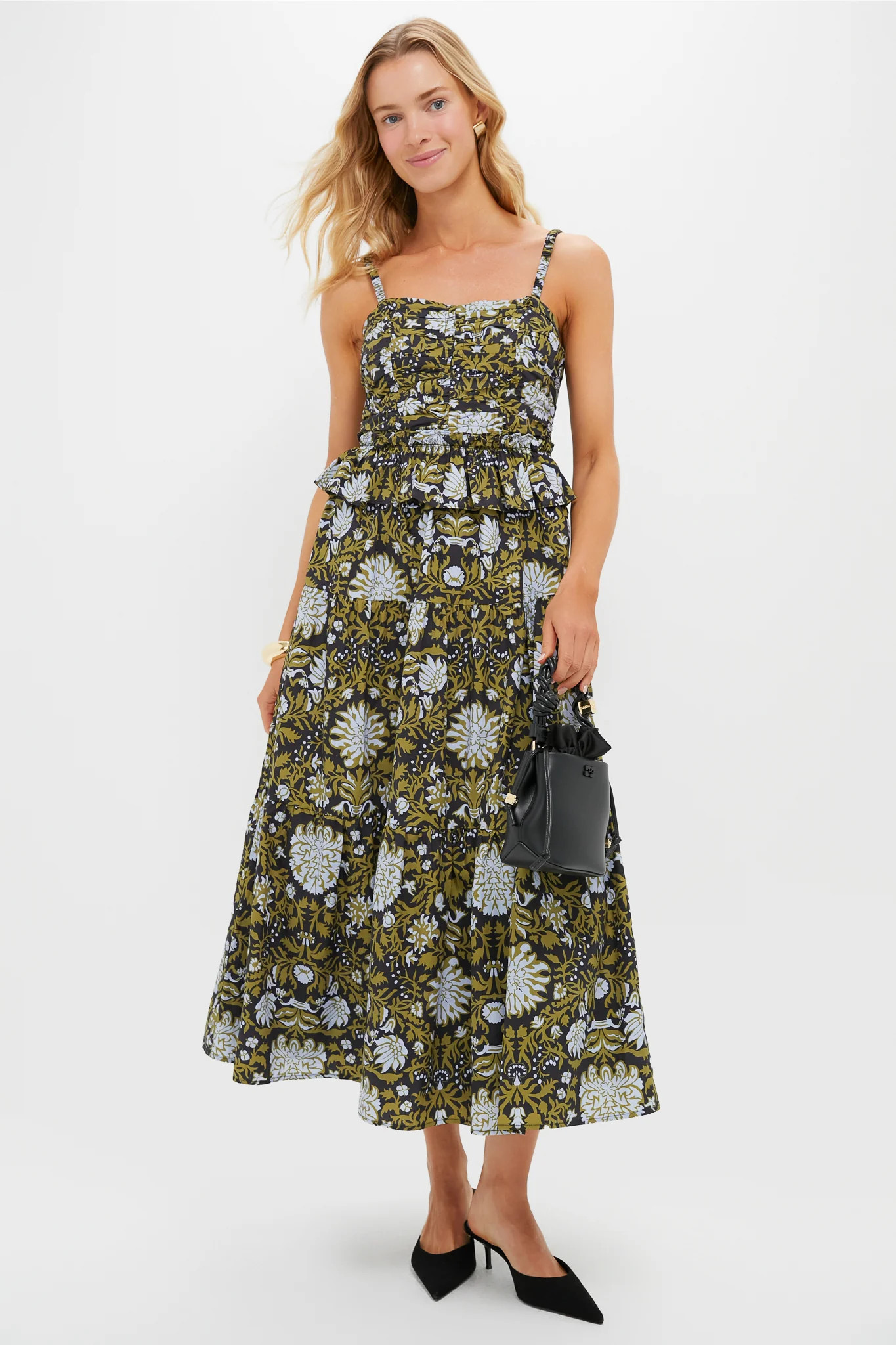 Black Floral Peplum Myles Midi Dress | Tuckernuck (US)