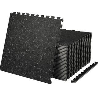 Interlocking Floor Mat 24in. W x 24in. L x 0.5in. T EVA Foam Rubber Gym Flooring Mat (100 sq.ft. Black and Gray) 25 Pcs | The Home Depot