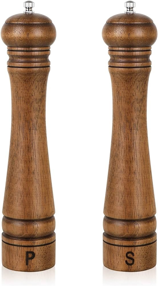 Pack of 2 Wood Pepper Grinder Set, 10 Inch Salt Mill And Pepper Grinder Set, Pepper Mill, Salt Sh... | Amazon (US)