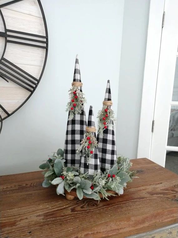 Christmas arrangement buffalo checkered cone Christmas tree | Etsy | Etsy (US)