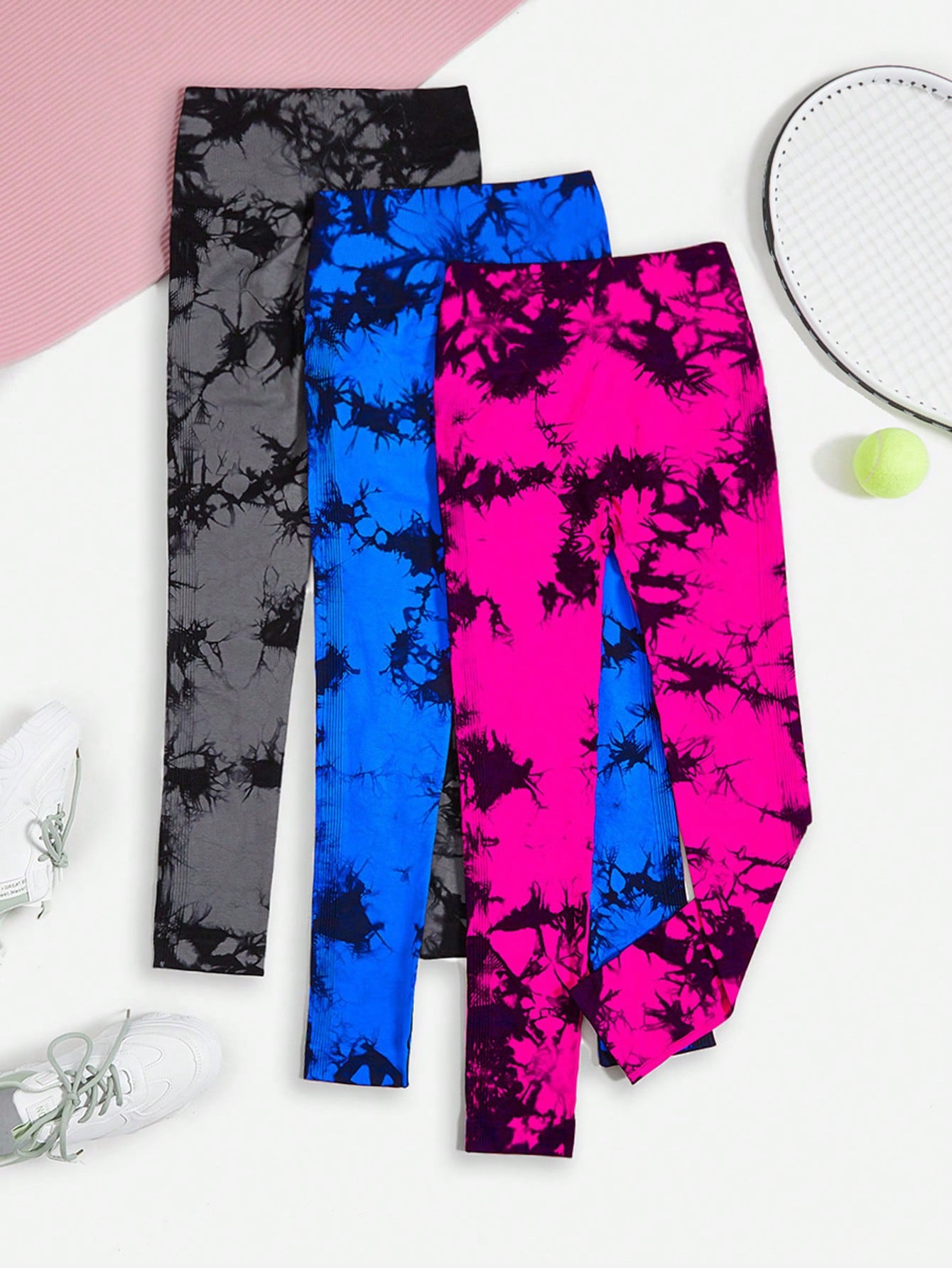 3pcs Tie Dye Wideband Waist Sports Leggings | SHEIN