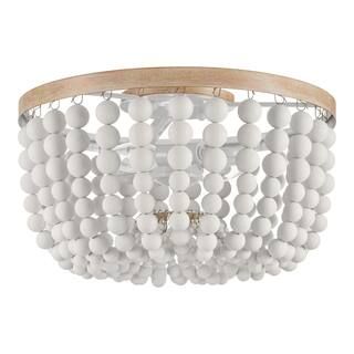 Hampton Bay Cayman 13 in. 2-Light White and Faux Wood Beaded Flush Mount C6058-A - The Home Depot | The Home Depot